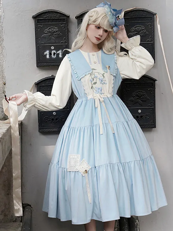 Sweet Lolita Dress Polyester Long Sleeves Dress Pastoral Style Lolita Dress