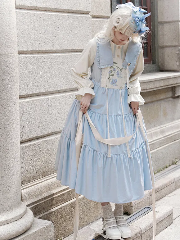 Sweet Lolita Dress Polyester Long Sleeves Dress Pastoral Style Lolita Dress