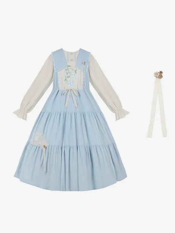 Sweet Lolita Dress Polyester Long Sleeves Dress Pastoral Style Lolita Dress