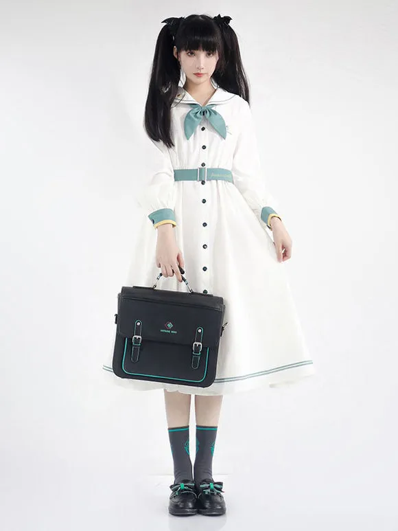 Sweet Lolita Dress Polyester Long Sleeves Navy Style Lolita Dress
