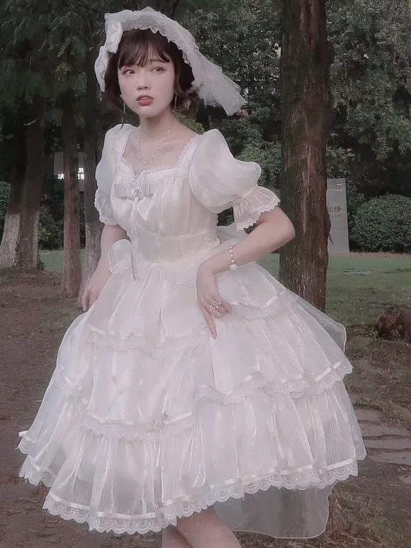 Sweet Lolita Dress Polyester Short Sleeves Dress