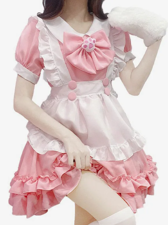 Sweet Lolita Dress Polyester Short Sleeves Ruffles Dress