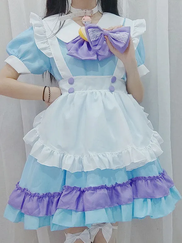Sweet Lolita Dress Polyester Short Sleeves Ruffles Dress