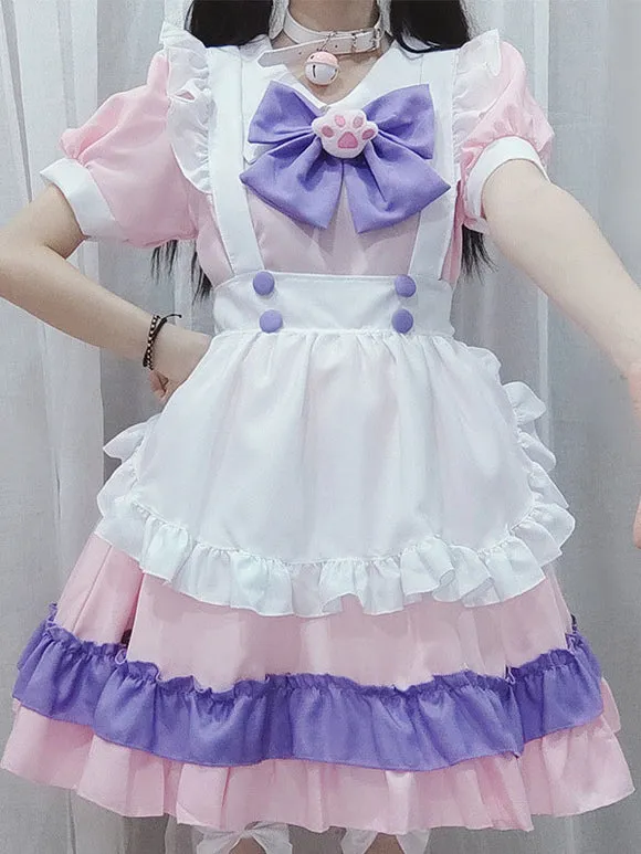 Sweet Lolita Dress Polyester Short Sleeves Ruffles Dress