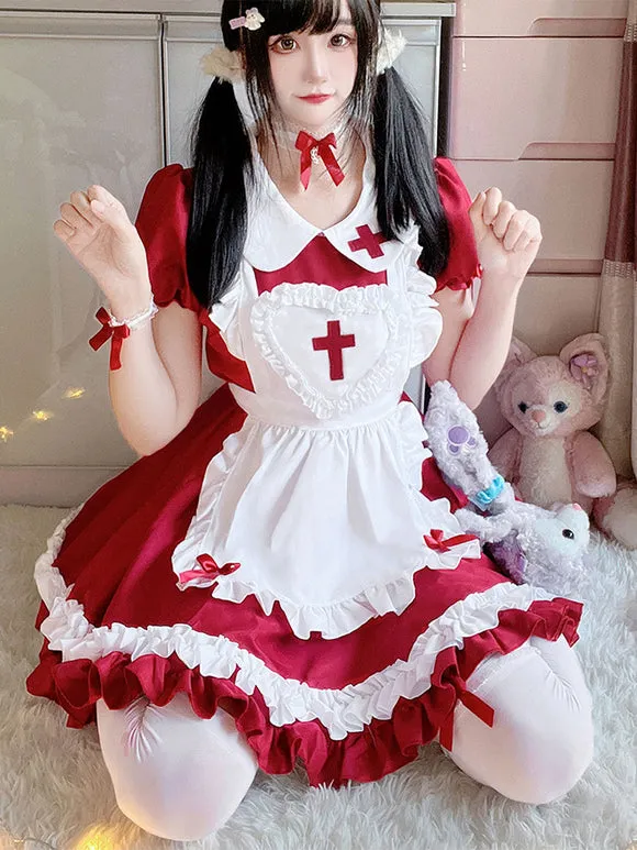 Sweet Lolita Dress Polyester Short Sleeves Ruffles Sweet Christmas Lolita Dress