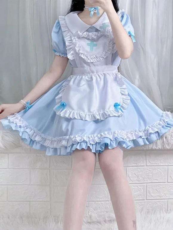 Sweet Lolita Dress Polyester Short Sleeves Ruffles Sweet Christmas Lolita Dress
