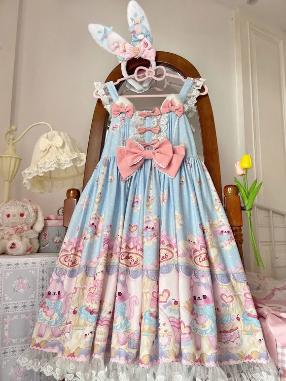 Sweet Lolita Dress Polyester Sleeveless Bows Dress