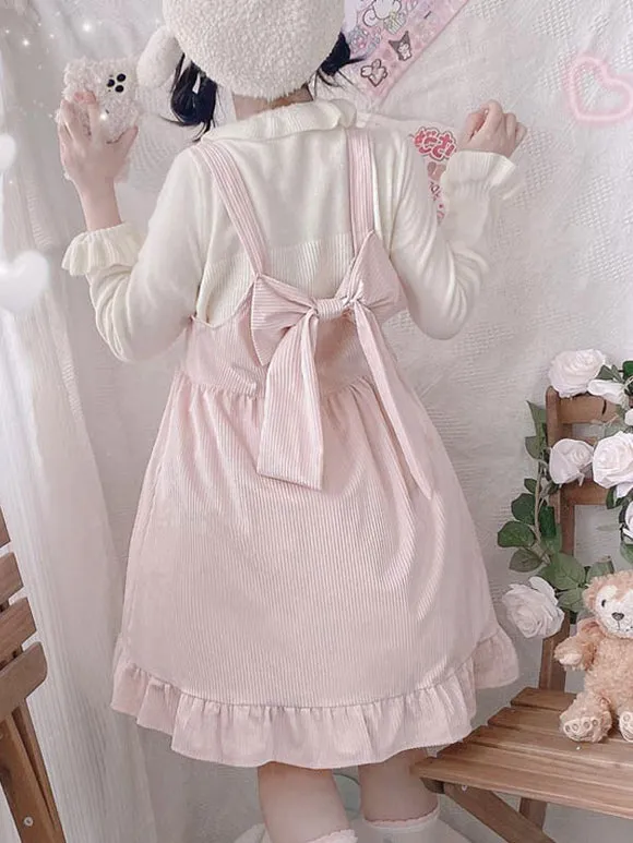 Sweet Lolita Dress Polyester Sleeveless Bows Jumper Dress