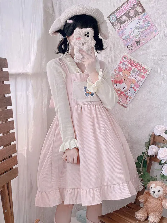 Sweet Lolita Dress Polyester Sleeveless Bows Jumper Dress