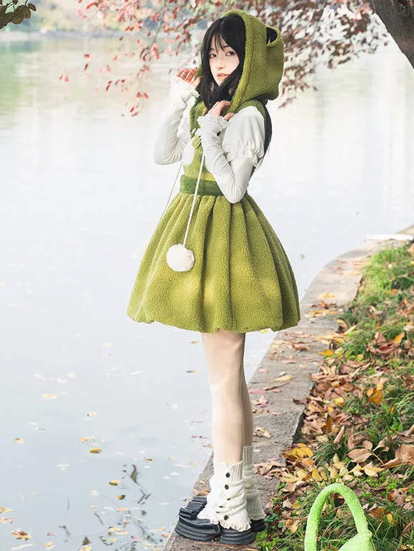 Sweet Lolita Dress Polyester Sleeveless Pom Poms Dress