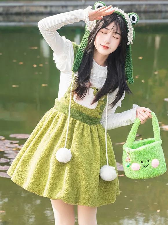Sweet Lolita Dress Polyester Sleeveless Pom Poms Dress