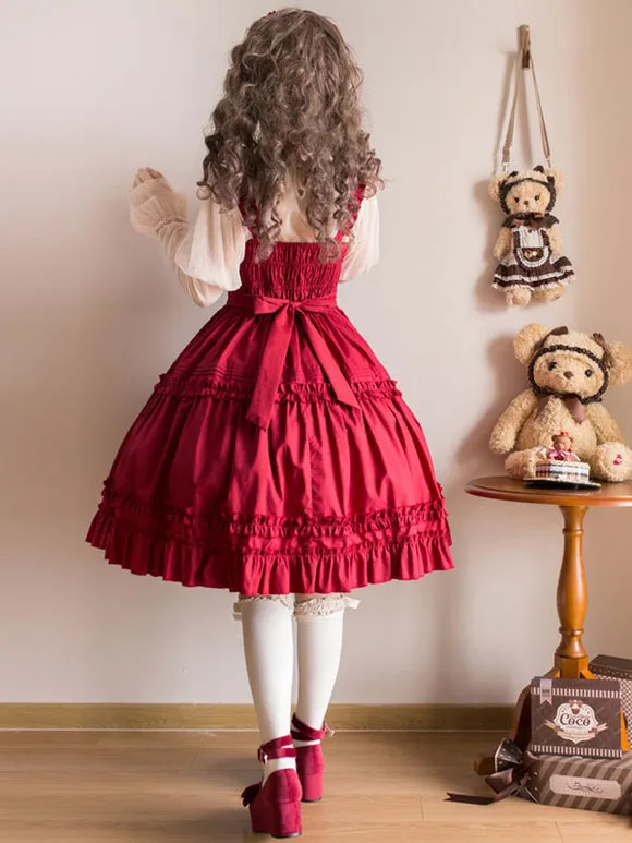 Sweet Lolita Dress Polyester Sleeveless Ruffles Jumper Dress