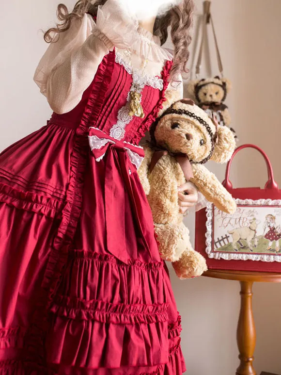 Sweet Lolita Dress Polyester Sleeveless Ruffles Jumper Dress