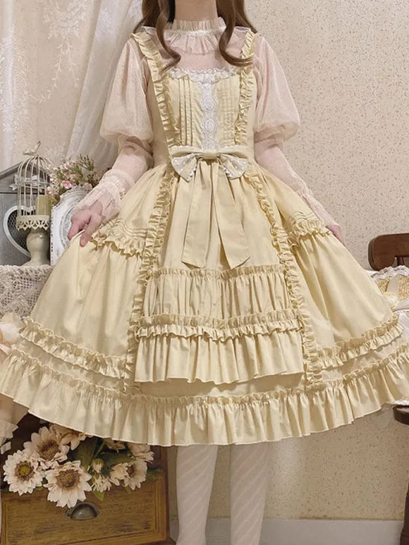 Sweet Lolita Dress Polyester Sleeveless Ruffles Jumper Dress