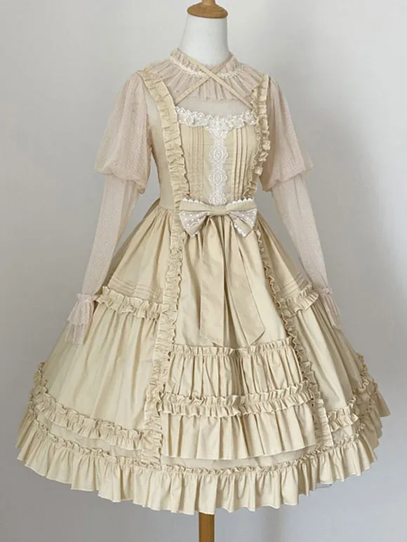 Sweet Lolita Dress Polyester Sleeveless Ruffles Jumper Dress
