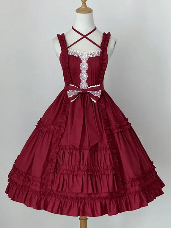 Sweet Lolita Dress Polyester Sleeveless Ruffles Jumper Dress