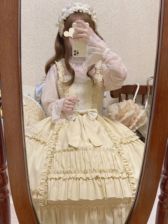Sweet Lolita Dress Polyester Sleeveless Ruffles Jumper Dress