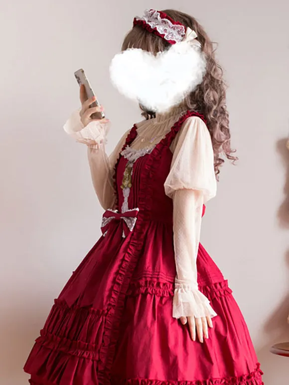 Sweet Lolita Dress Polyester Sleeveless Ruffles Jumper Dress