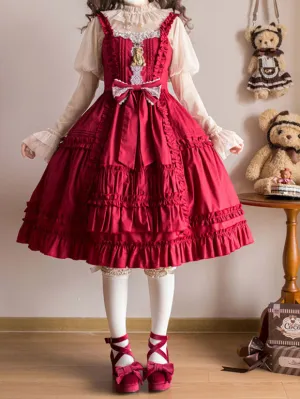 Sweet Lolita Dress Polyester Sleeveless Ruffles Jumper Dress