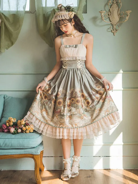 Sweet Lolita Floral Print Dress Polyester Sleeveless Dress