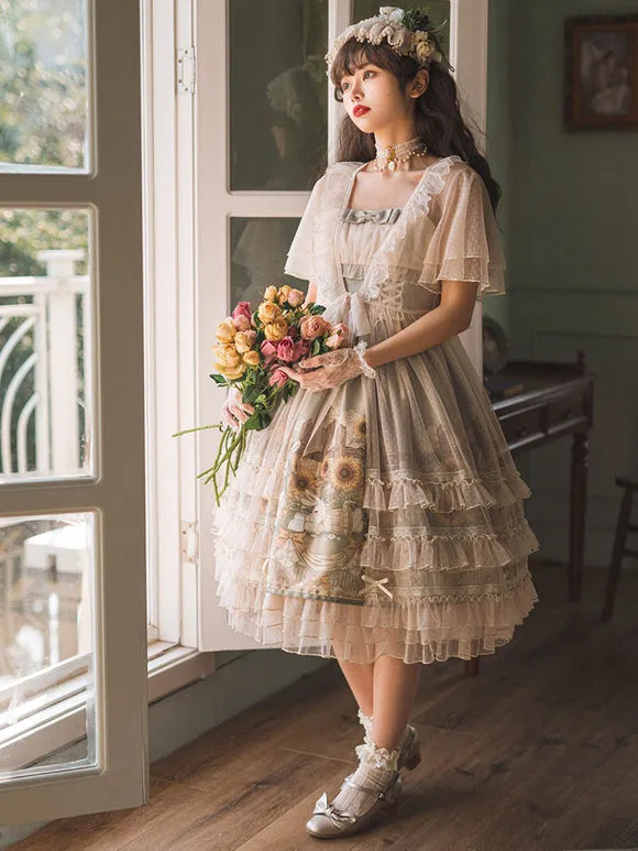 Sweet Lolita Floral Print Dress Polyester Sleeveless Dress