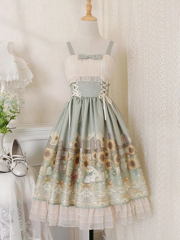 Sweet Lolita Floral Print Dress Polyester Sleeveless Dress