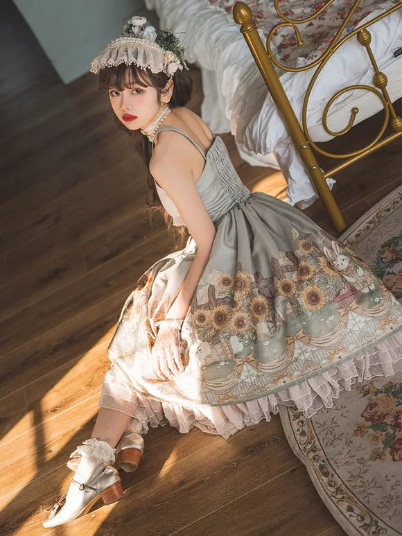 Sweet Lolita Floral Print Dress Polyester Sleeveless Dress