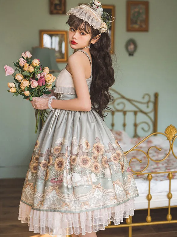 Sweet Lolita Floral Print Dress Polyester Sleeveless Dress