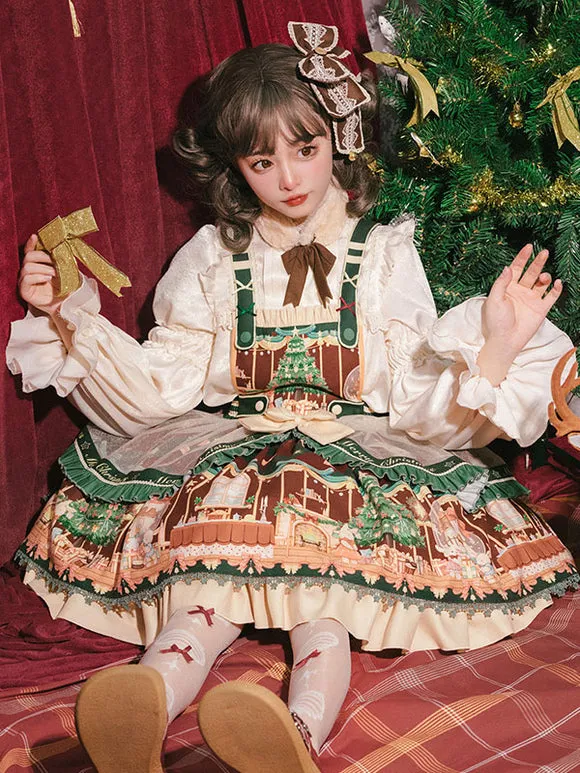 Sweet Lolita JSK Dress 4-Piece Set Polyester Sleeveless Christmas Lolita Jumper Skirt Outfit