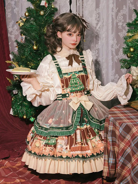 Sweet Lolita JSK Dress 4-Piece Set Polyester Sleeveless Christmas Lolita Jumper Skirt Outfit