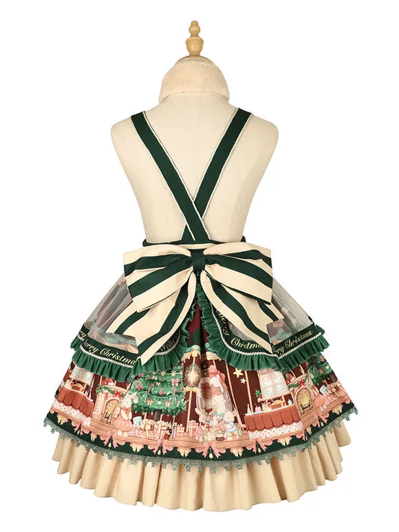 Sweet Lolita JSK Dress 4-Piece Set Polyester Sleeveless Christmas Lolita Jumper Skirt Outfit