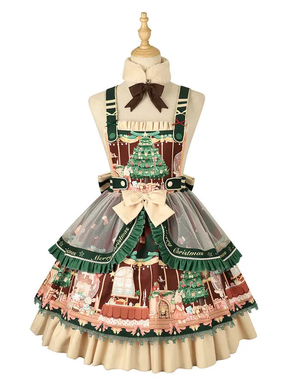 Sweet Lolita JSK Dress 4-Piece Set Polyester Sleeveless Christmas Lolita Jumper Skirt Outfit
