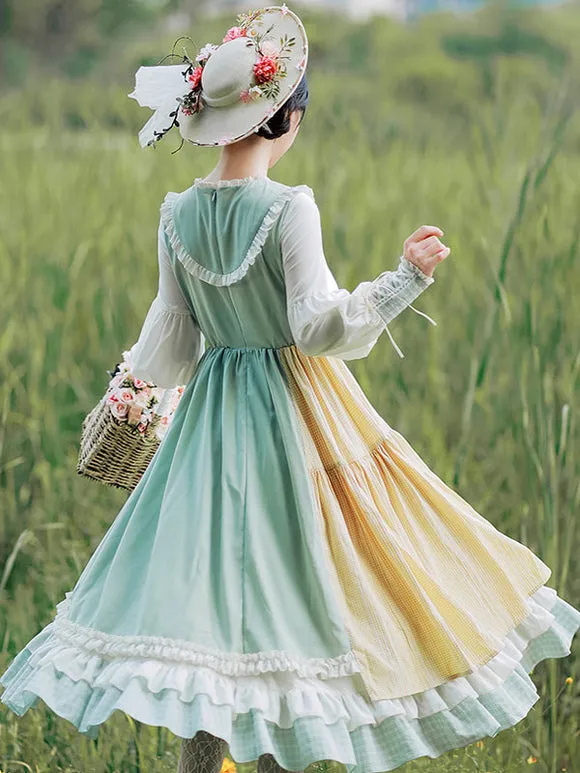 Sweet Lolita OP Dress Green Polyester Long Sleeve Bowknot Ruffle Lolita One Piece Dresses