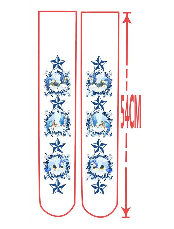 Sweet Lolita Socks Blue Printed Lolita Stocking