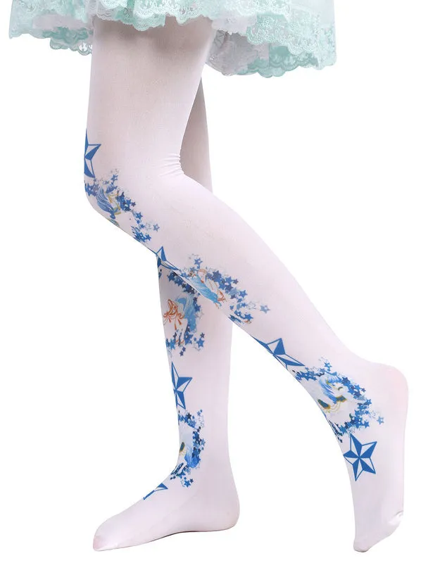 Sweet Lolita Socks Blue Printed Lolita Stocking