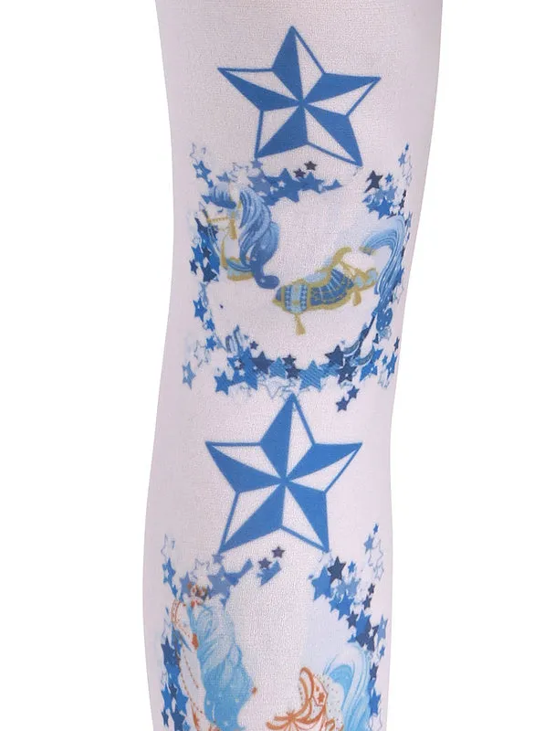 Sweet Lolita Socks Blue Printed Lolita Stocking