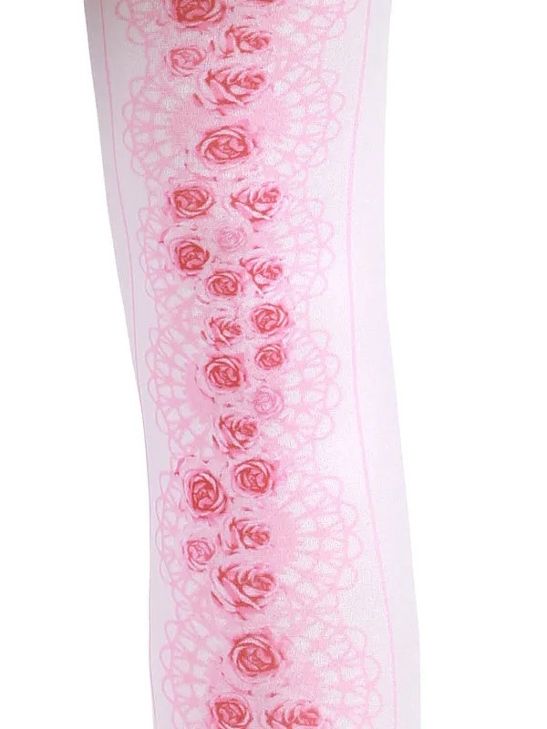 Sweet Lolita Socks Pink Floral Printed Lolita Stocking