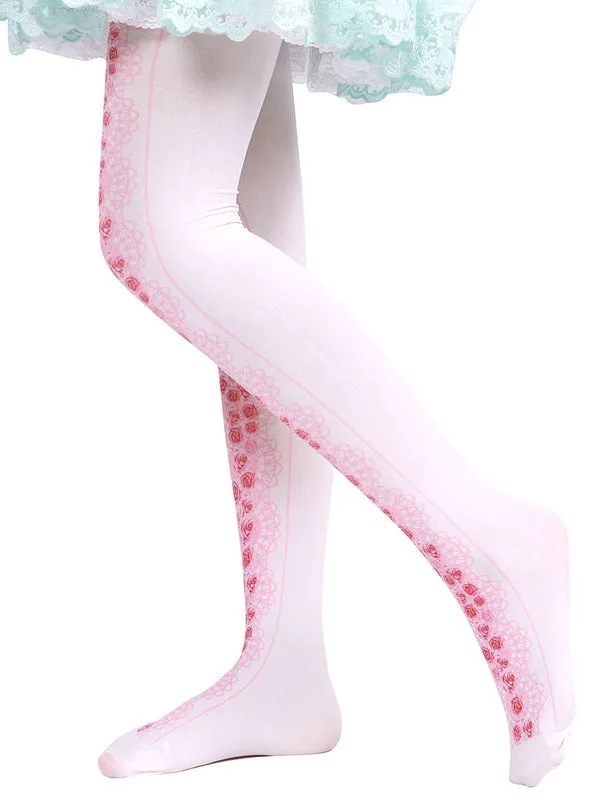 Sweet Lolita Socks Pink Floral Printed Lolita Stocking
