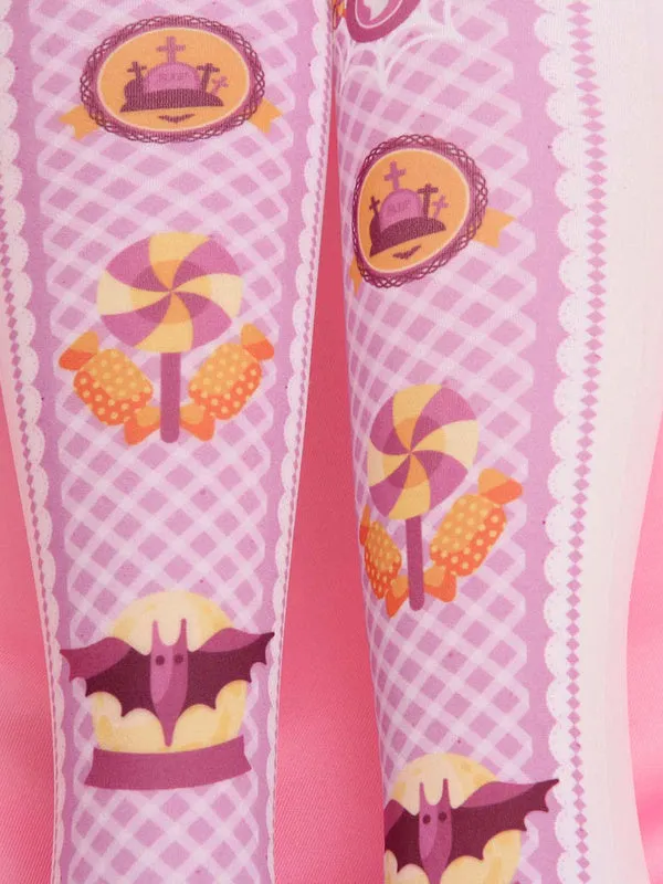 Sweet Lolita Stocking Pink Velvet Printed Thigh Stocking