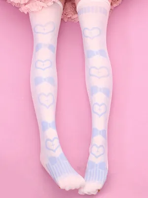 Sweet Lolita Stockings Light Pink Velvet Heart Bow Printed Lolita Socks