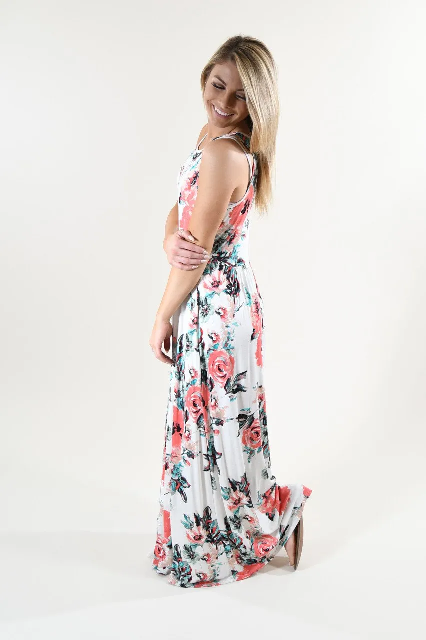 Sweet Pea Maxi Dress ~ Ivory Floral