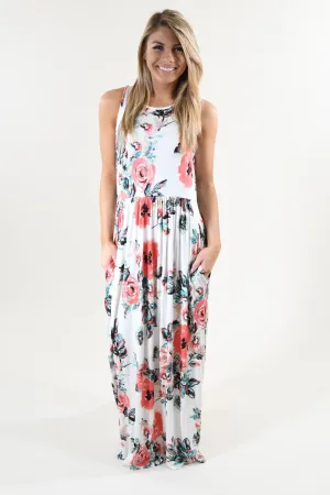 Sweet Pea Maxi Dress ~ Ivory Floral