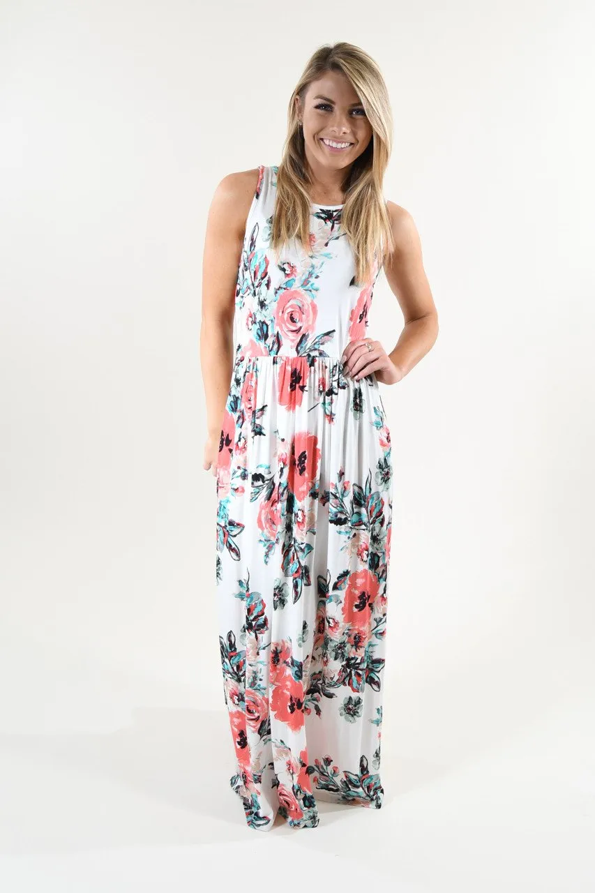 Sweet Pea Maxi Dress ~ Ivory Floral