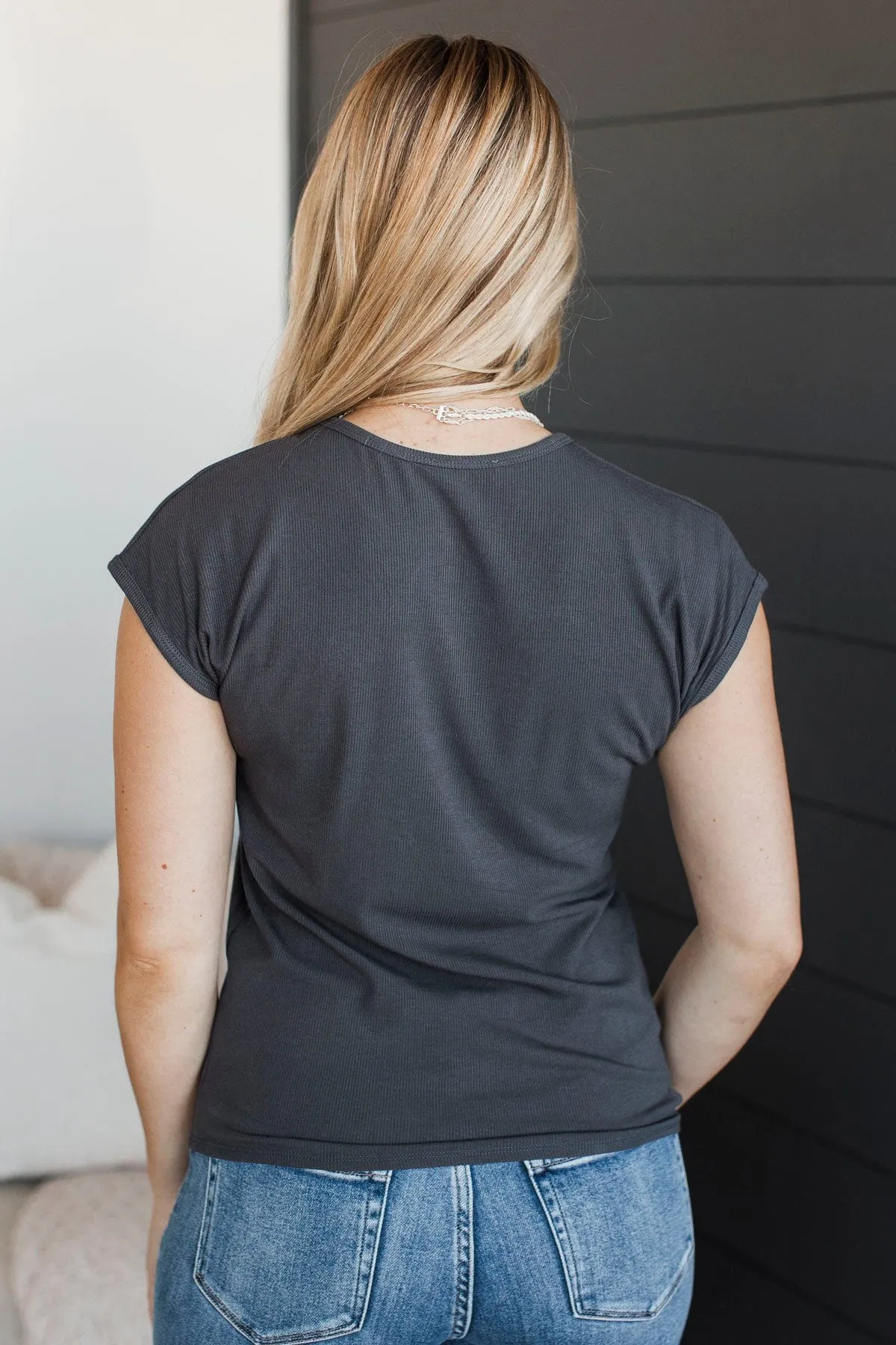 Sweet Surprise Ribbed Top- Charcoal