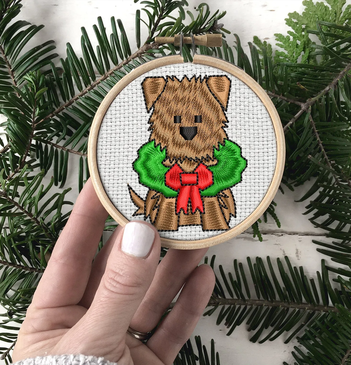 Teddy Bear Embroidered Christmas Ornaments