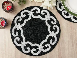 Tianna Black and White Beaded Round Placemat