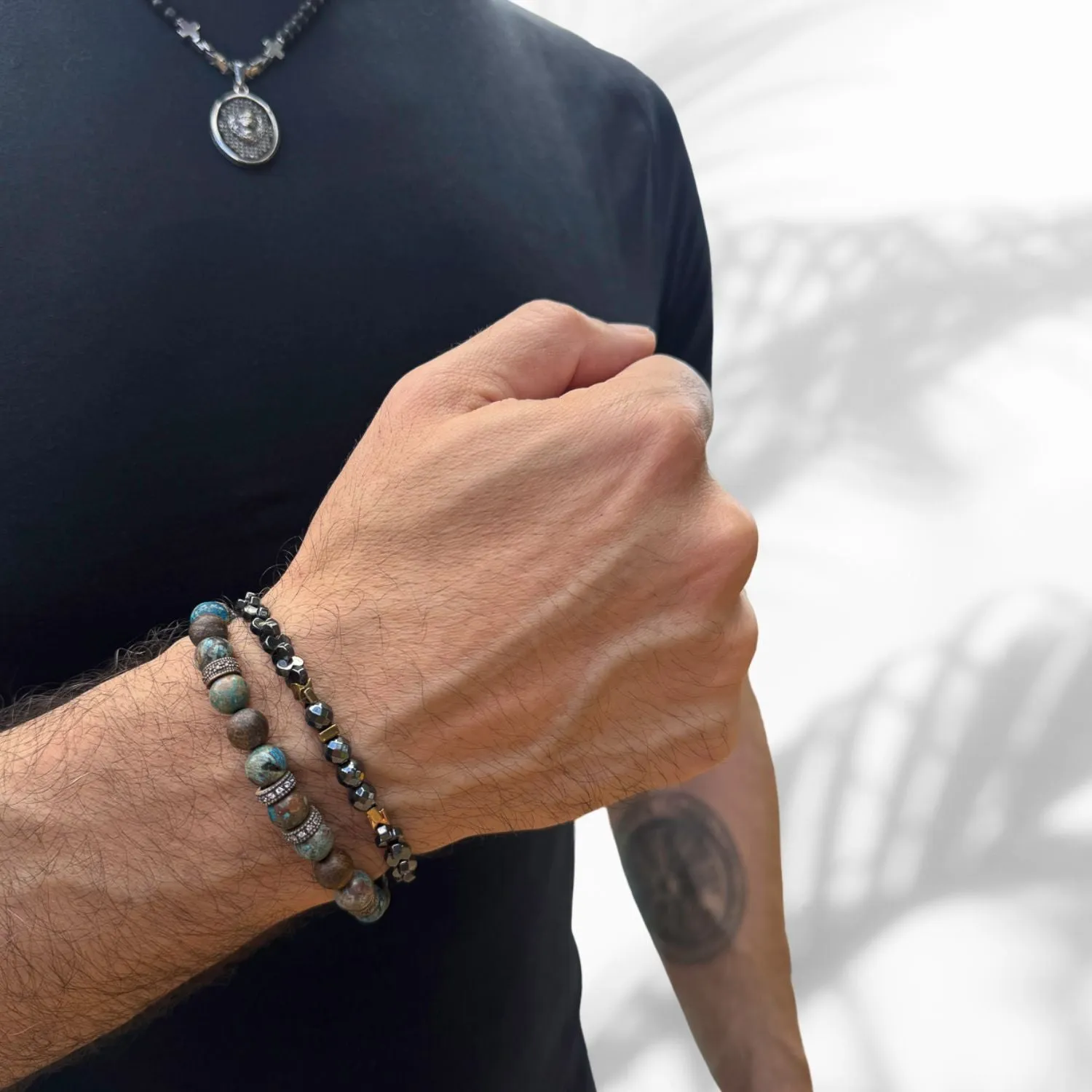 Turquoise & Diamond Good Luck Beaded Bracelet