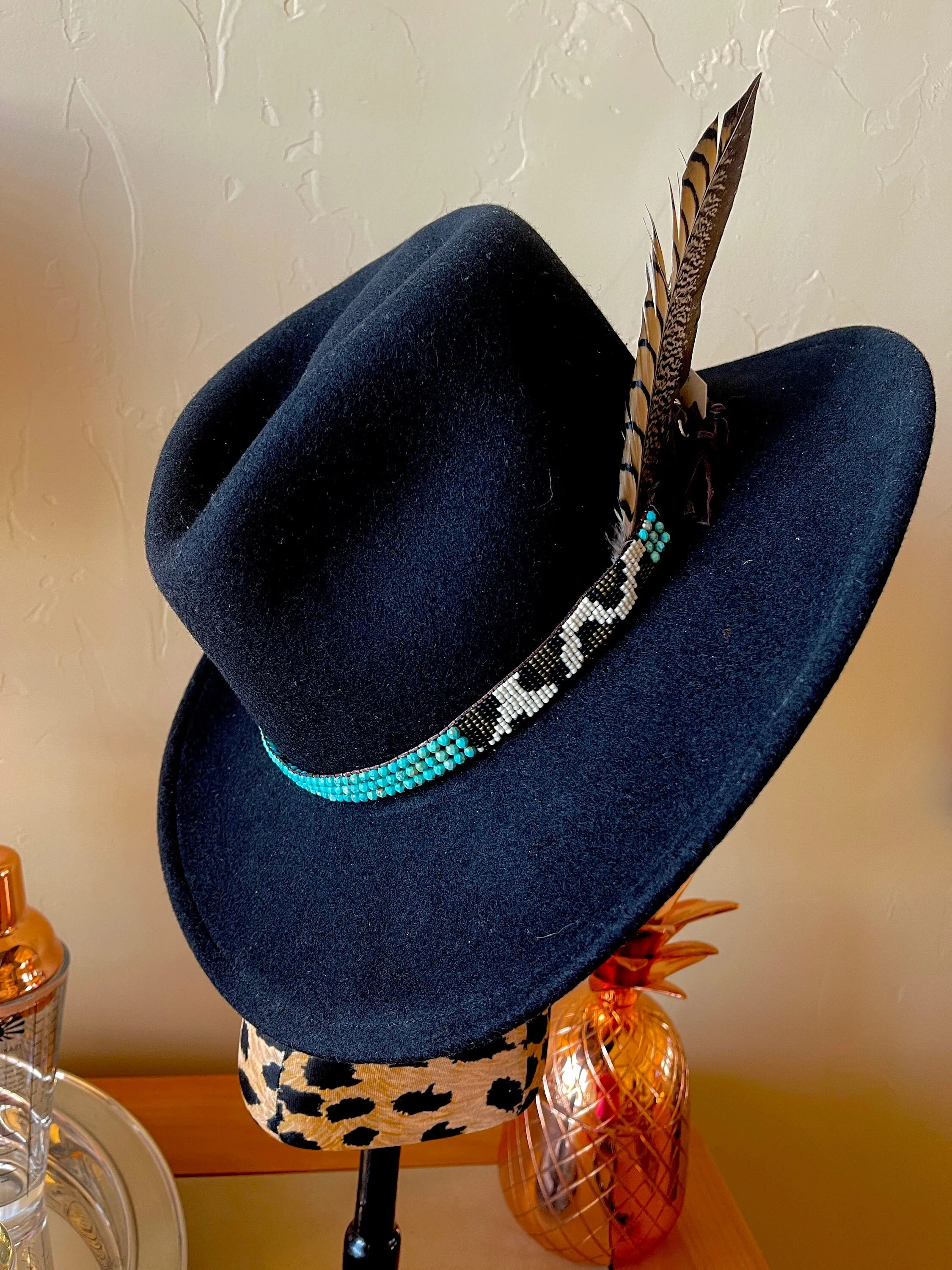 Turquoise and Cheetah ; The Boujee Cowgirl, Gemstone Hatband, Turquoise Hatband