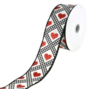 Valentines Gingham Argyle Glitter Hearts Wired Ribbon, 1-1/2-Inch, 10-Yard