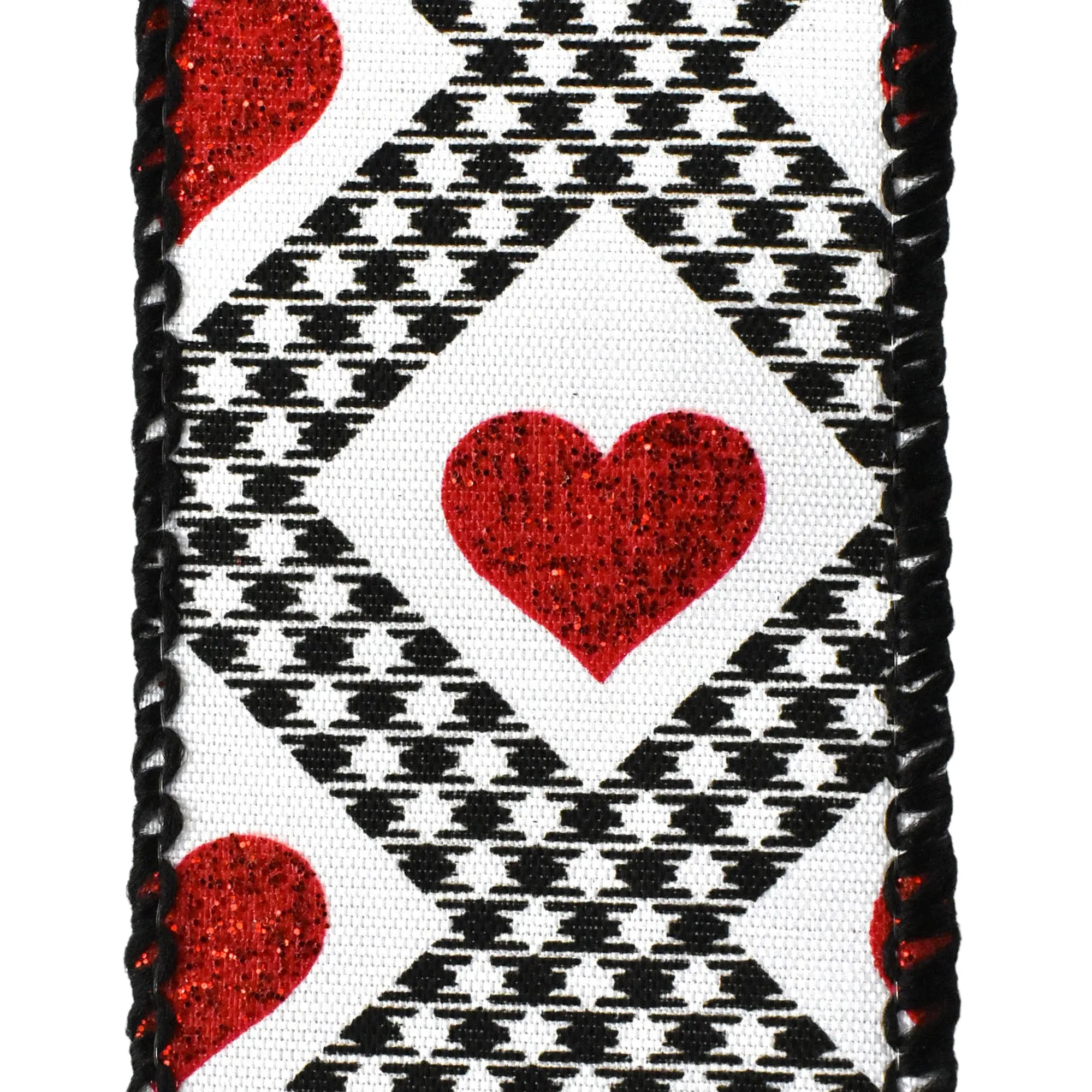 Valentines Gingham Argyle Glitter Hearts Wired Ribbon, 1-1/2-Inch, 10-Yard